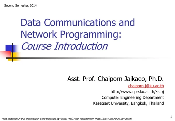 Data Communications and Network Programming: Course Introduction