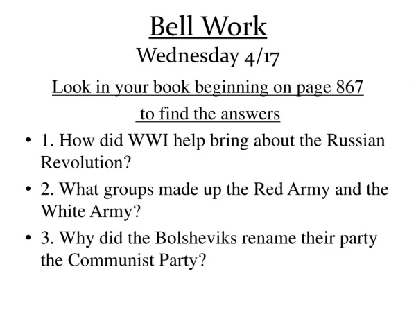 Bell Work Wednesday 4/17