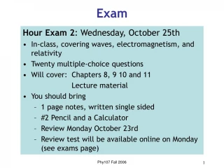 Physics Exam 2: Waves, Electromagnetism, Relativity - slide 1