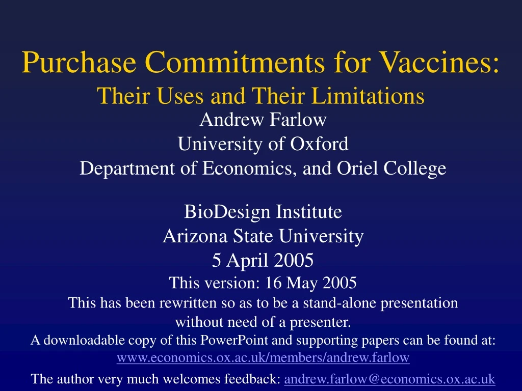 purchase commitments for vaccines their uses and their limitations