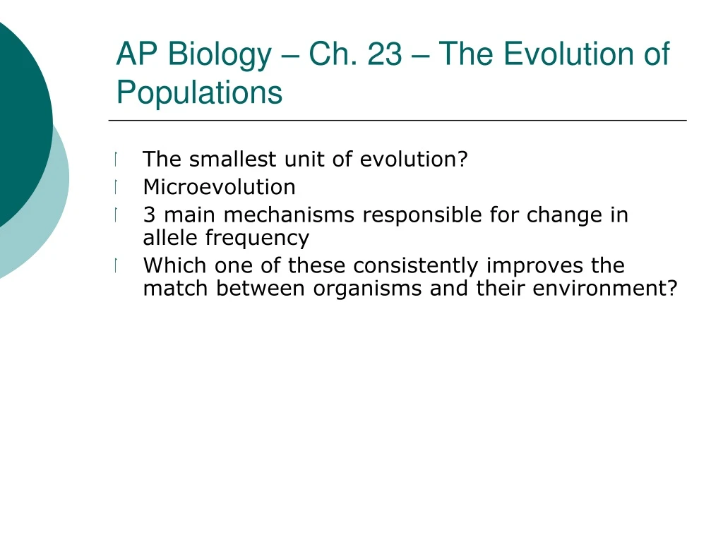 ap biology ch 23 the evolution of populations