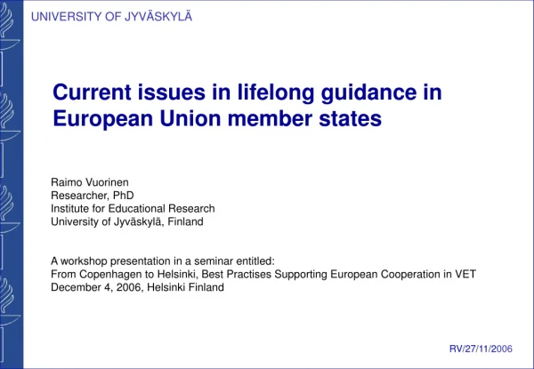 Current issues in lifelong guidance in European Union member states
