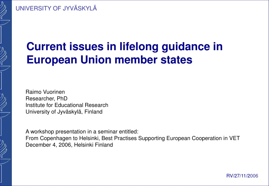 current issues in lifelong guidance in european union member states