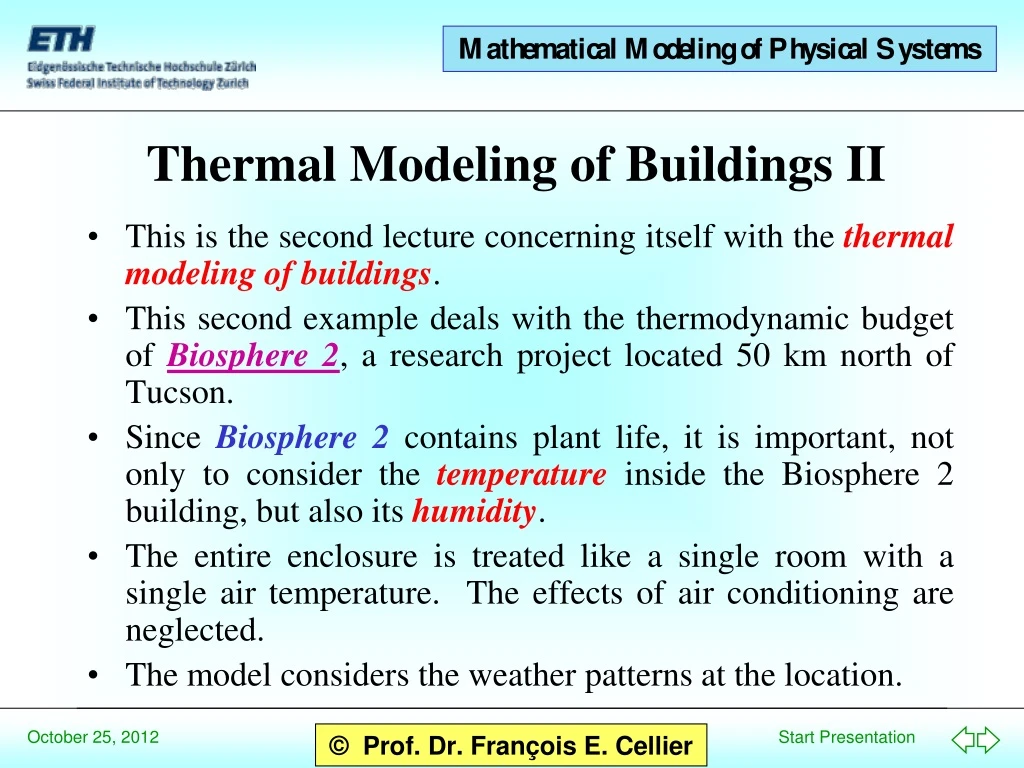 thermal modeling of buildings ii