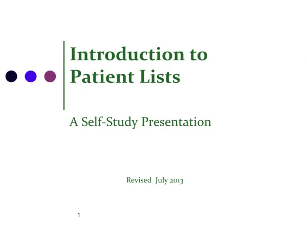 Introduction to Patient Lists