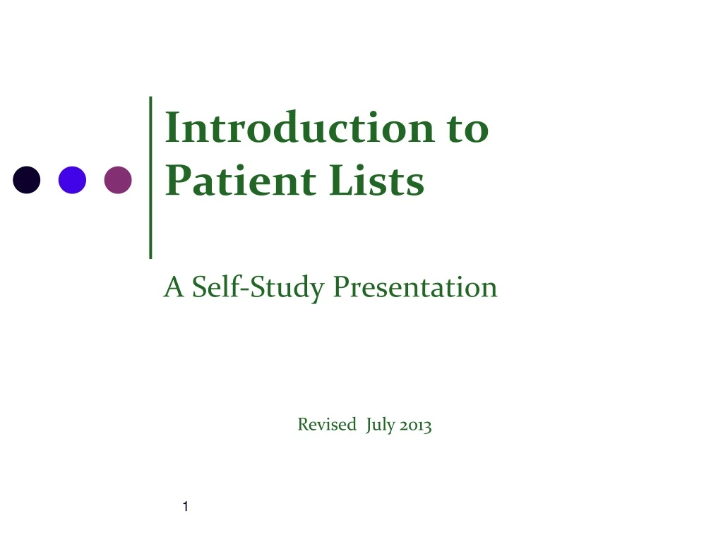 introduction to patient lists