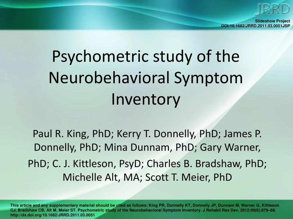 psychometric study of the neurobehavioral symptom inventory