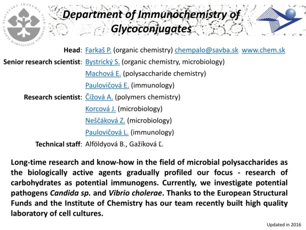 Department of Immunochemistry of Glycoconjugates