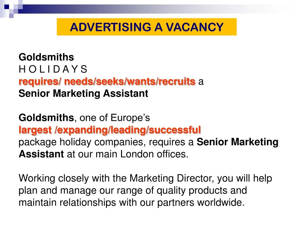 advertising a vacancy