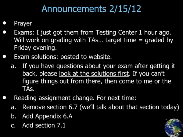 Announcements 2/15/12