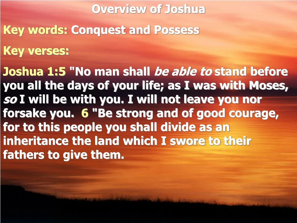 overview of joshua key words conquest and possess