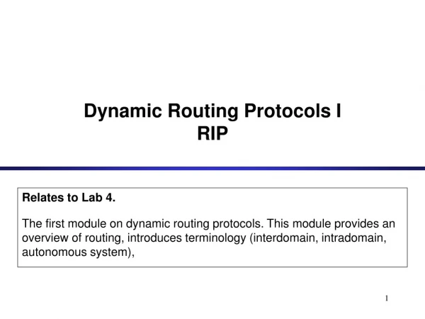Dynamic Routing Protocols I RIP