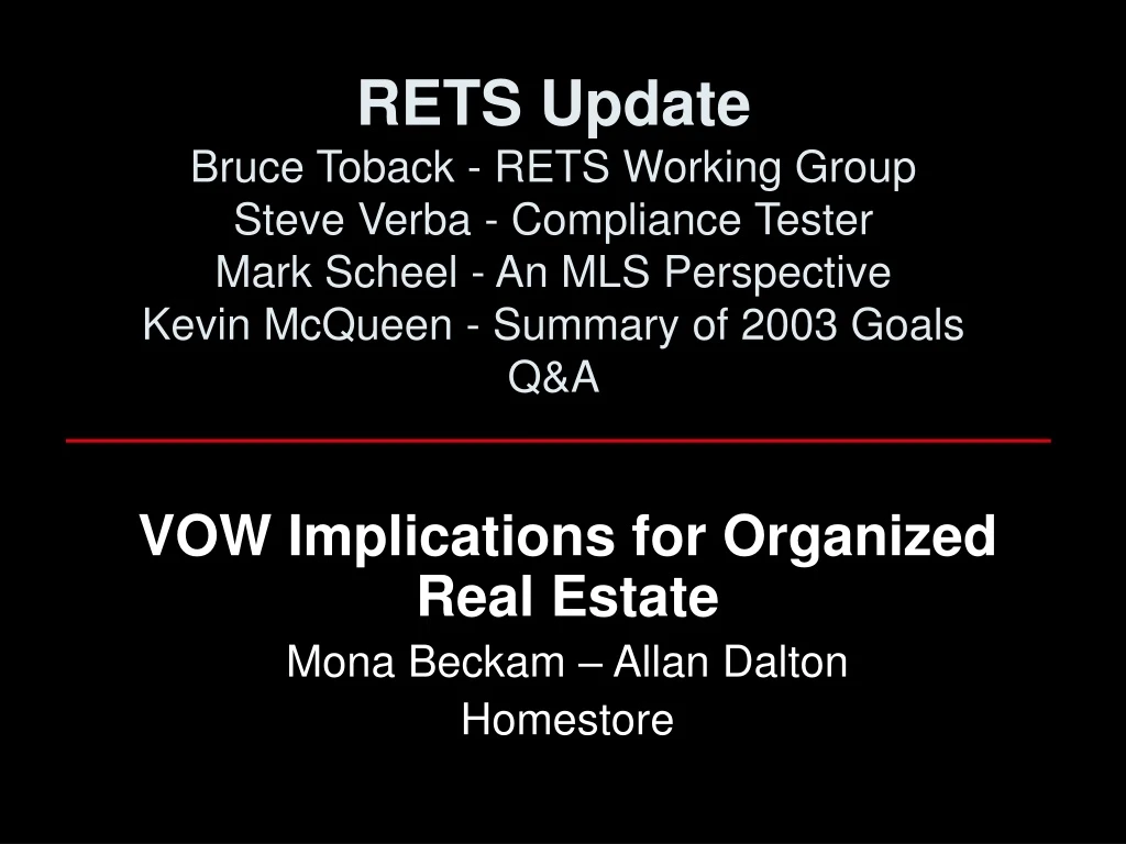 vow implications for organized real estate mona beckam allan dalton homestore