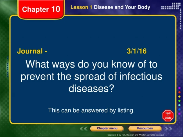 Lesson 1  Disease and Your Body