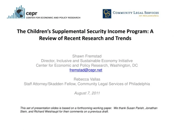 The Children ’ s Supplemental Security Income Program: A Review of Recent Research and Trends