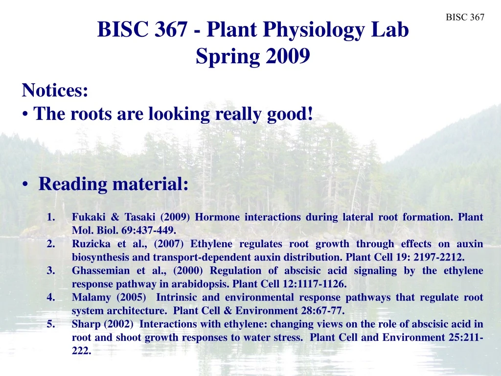 bisc 367 plant physiology lab spring 2009
