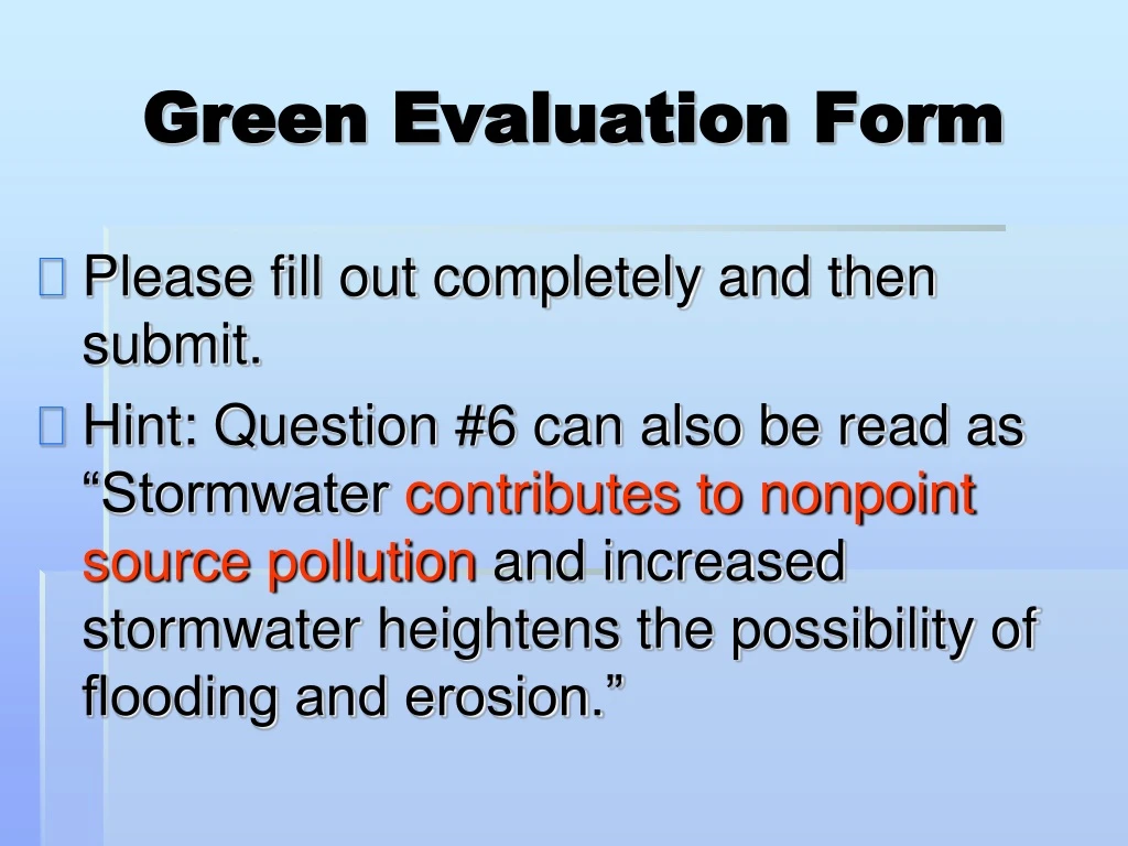 green evaluation form