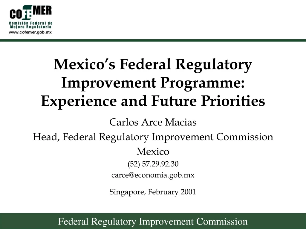 mexico s federal regulatory improvement programme experience and future priorities