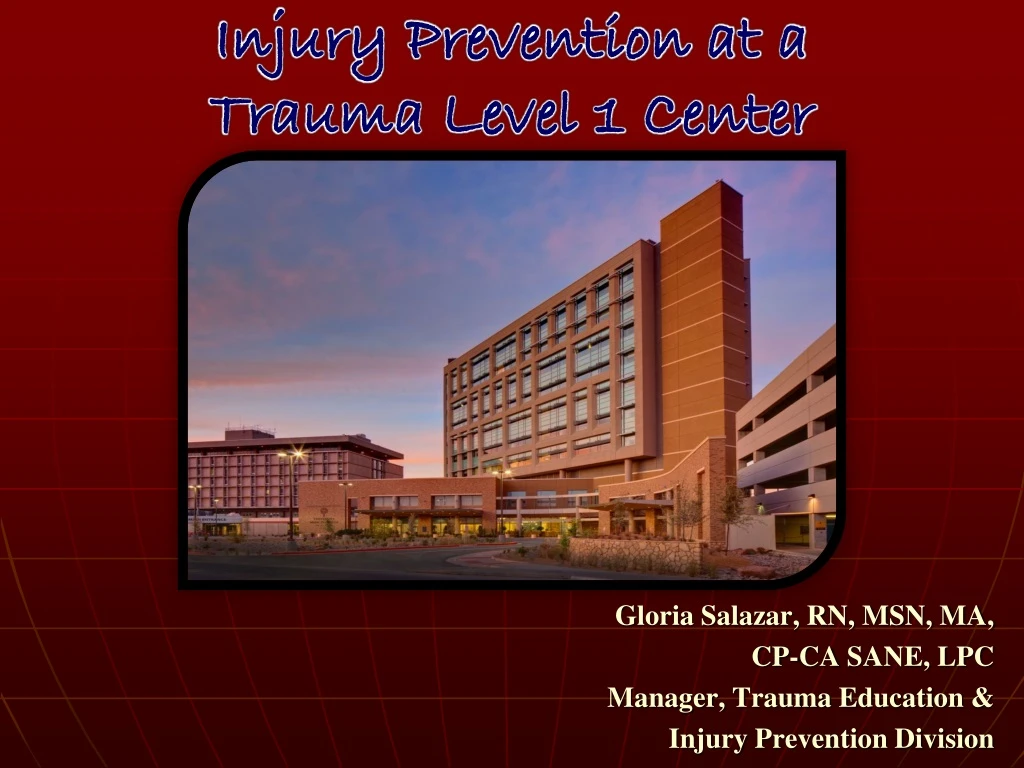 gloria salazar rn msn ma cp ca sane lpc manager trauma education injury prevention division