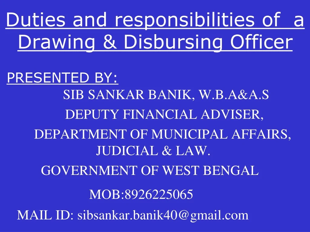 duties and responsibilities of a drawing disbursing officer