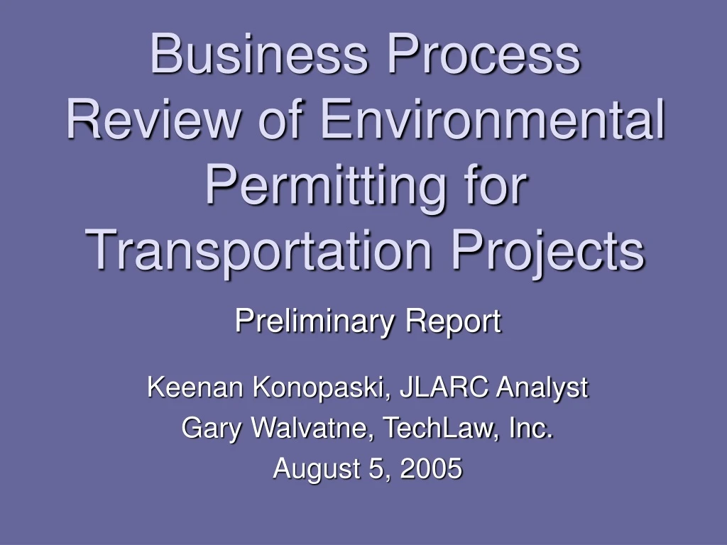 business process review of environmental permitting for transportation projects