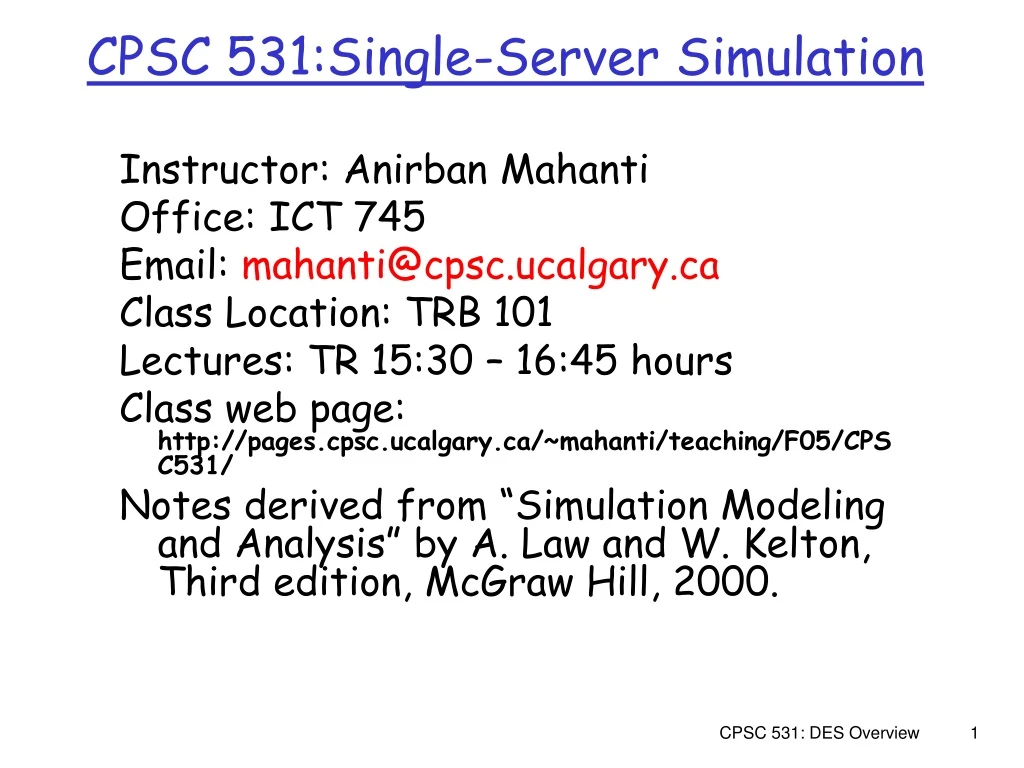 cpsc 531 single server simulation