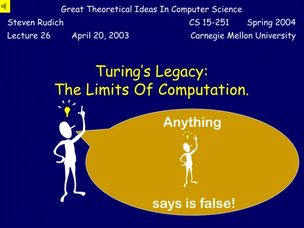 Turing’s Legacy:  The Limits Of Computation.