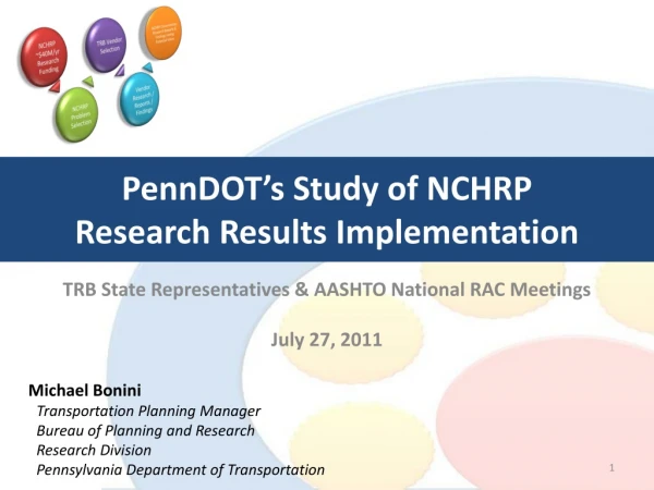 PennDOT’s Study of NCHRP  Research Results Implementation
