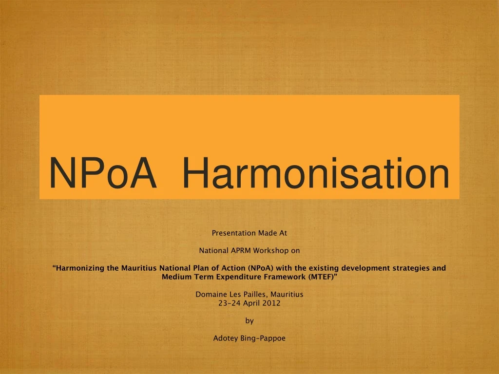 npoa harmonisation