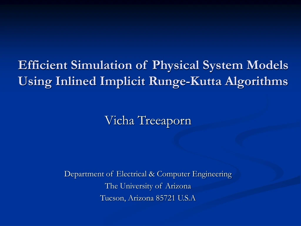 efficient simulation of physical system models using inlined implicit runge kutta algorithms