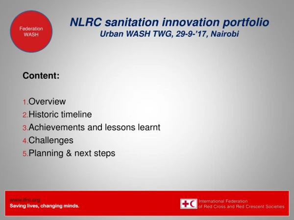 NLRC sanitation innovation portfolio Urban WASH TWG, 29-9-’17, Nairobi