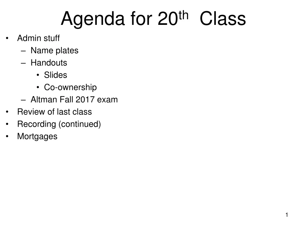 agenda for 20 th class