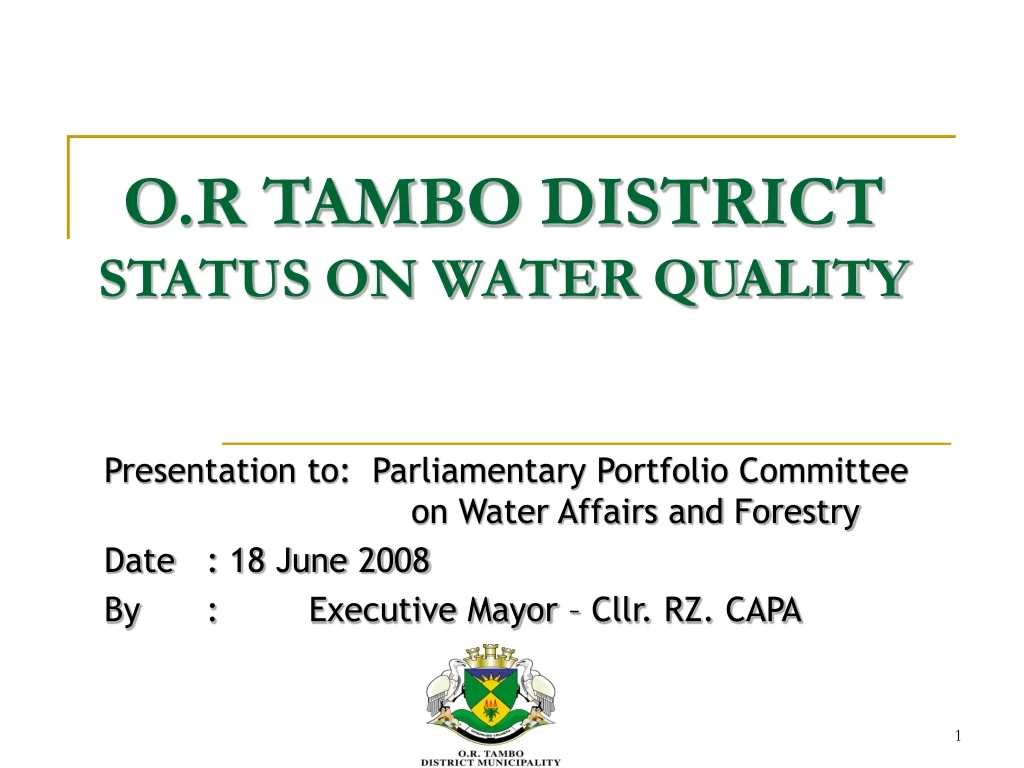 o r tambo district status on water quality