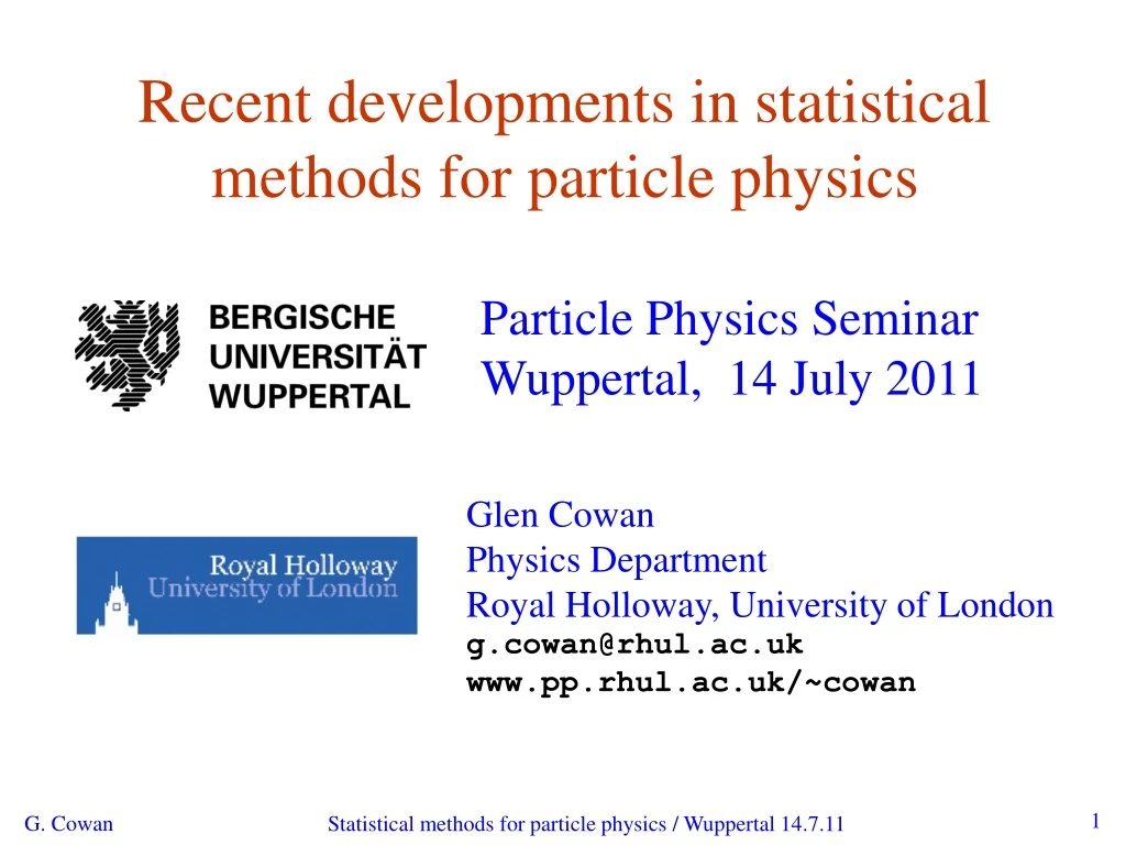 recent developments in statistical methods for particle physics