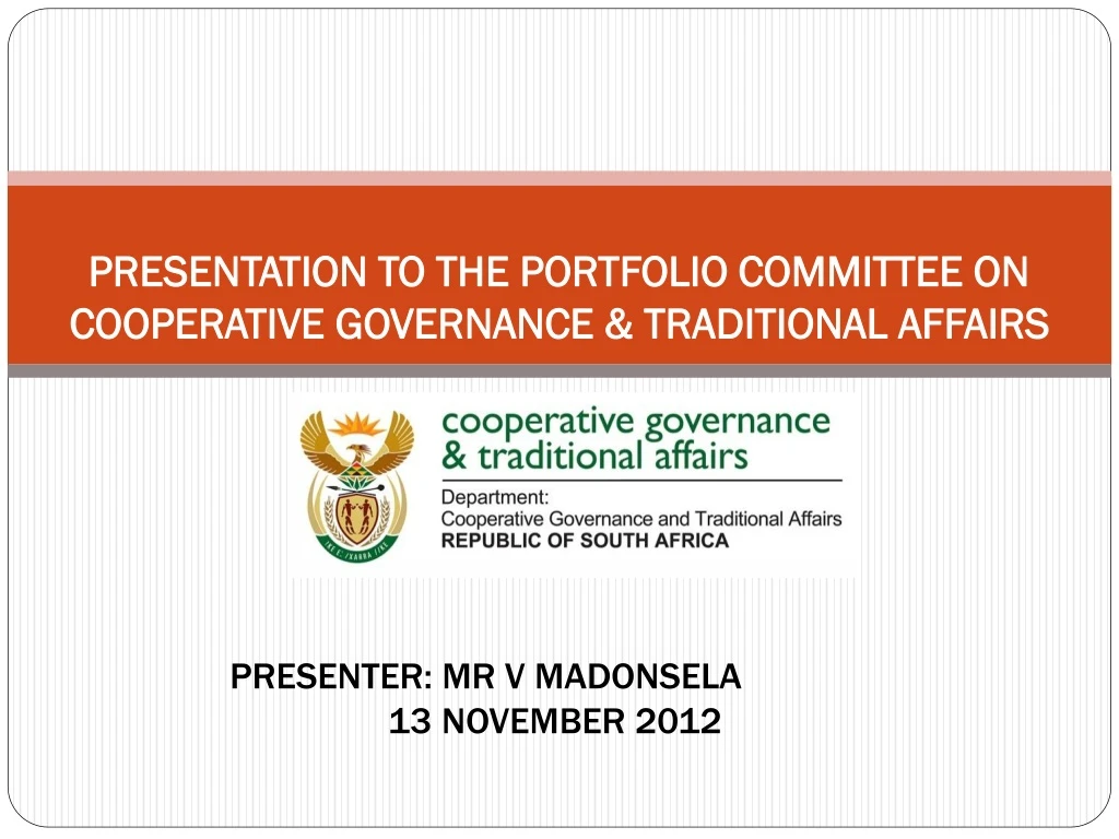 presentation to the portfolio committee on cooperative governance traditional affairs
