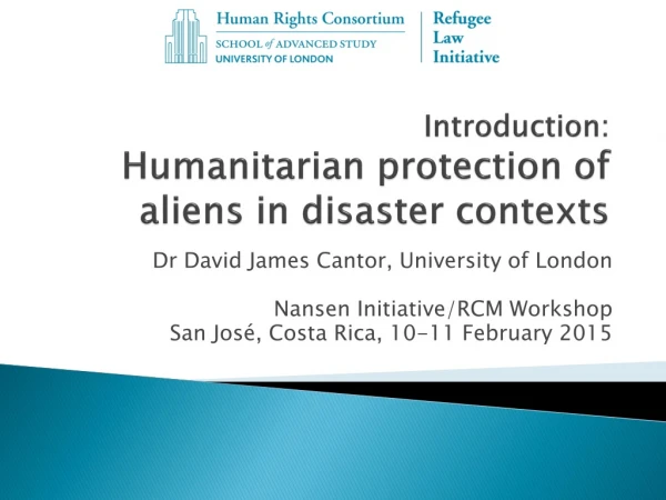 Introduction: Humanitarian protection of  aliens in disaster contexts