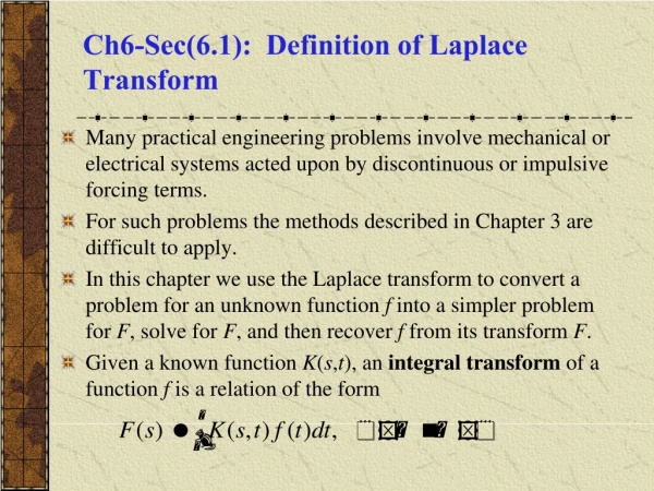 Ch6-Sec(6.1):  Definition of Laplace Transform