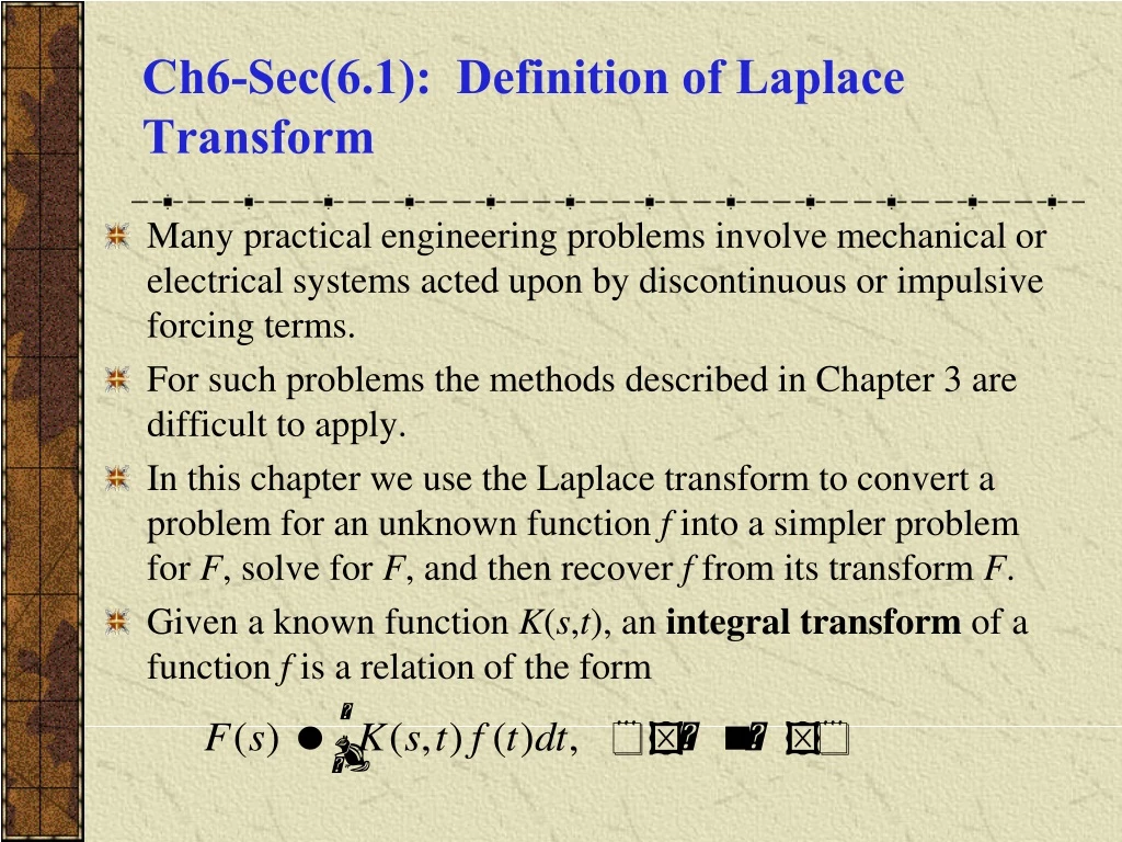 ch6 sec 6 1 definition of laplace transform