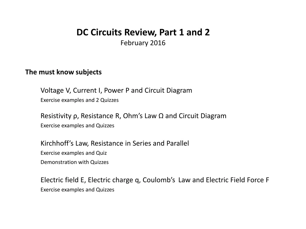 dc circuits review part 1 and 2 february 2016