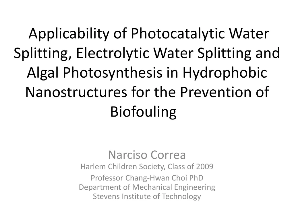 applicability of photocatalytic water splitting