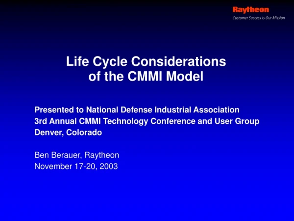 Life Cycle Considerations of the CMMI Model