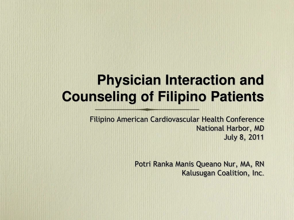 physician interaction and counseling of filipino patients