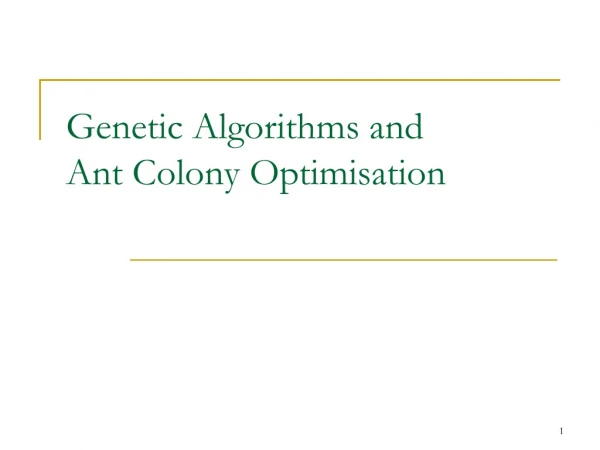 Genetic Algorithms and   Ant Colony Optimisation