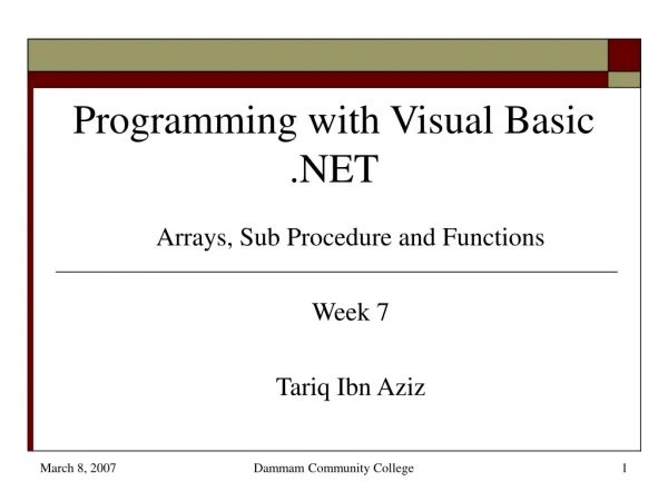 Programming with Visual Basic .NET