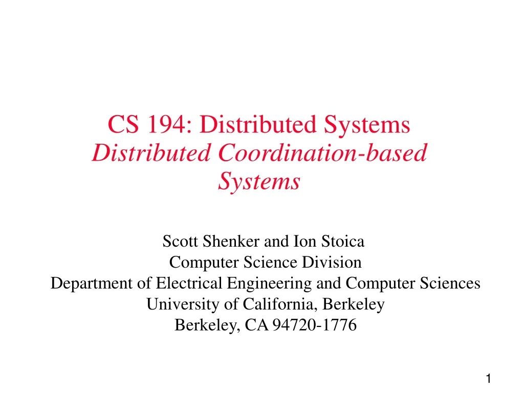 cs 194 distributed systems distributed coordination based systems