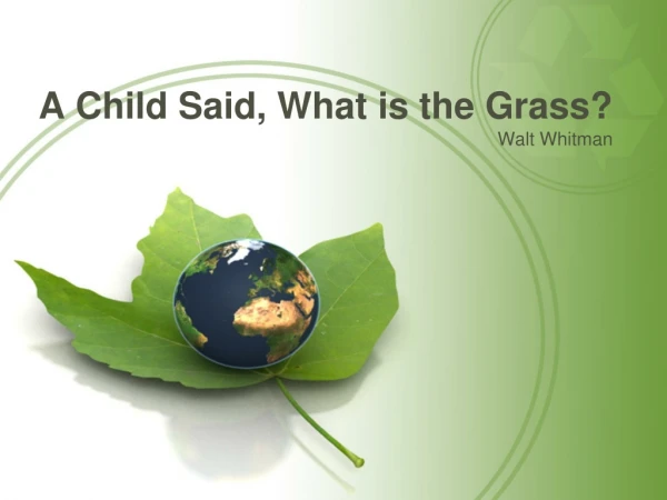 A Child Said, What is the Grass?