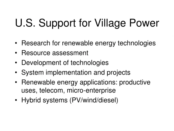 U.S. Support for Village Power