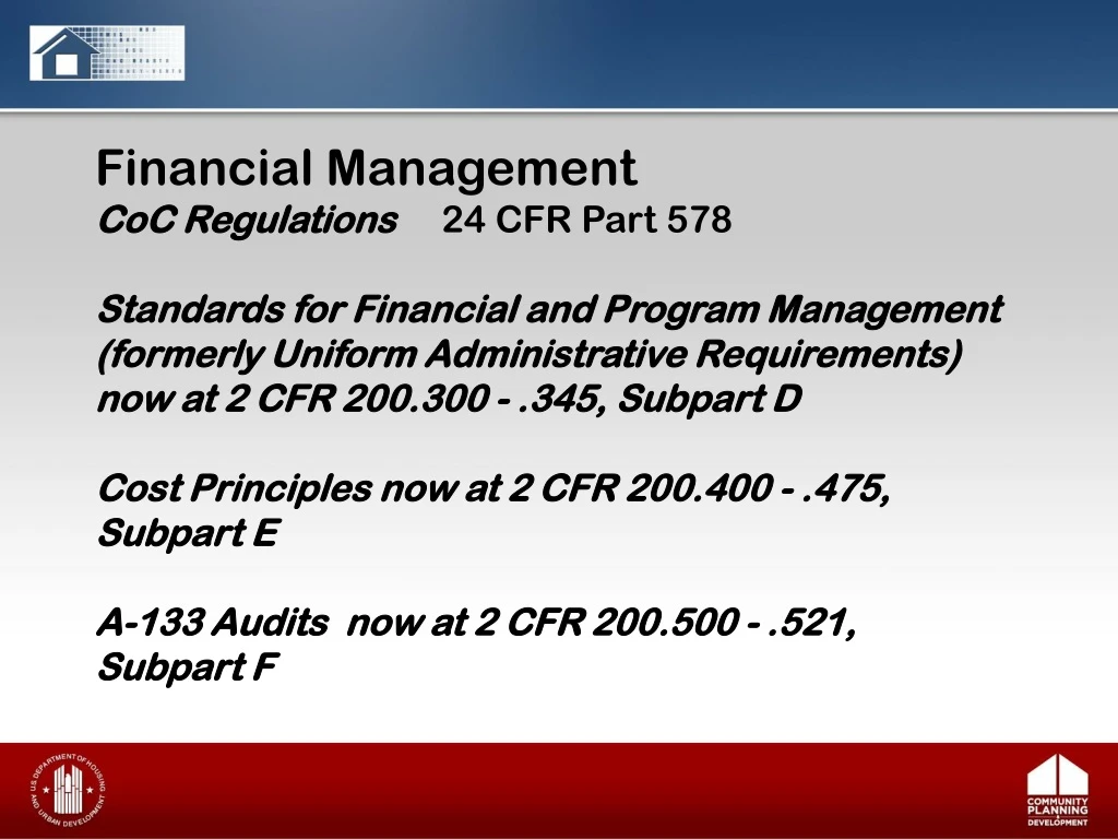 financial management coc regulations 24 cfr part