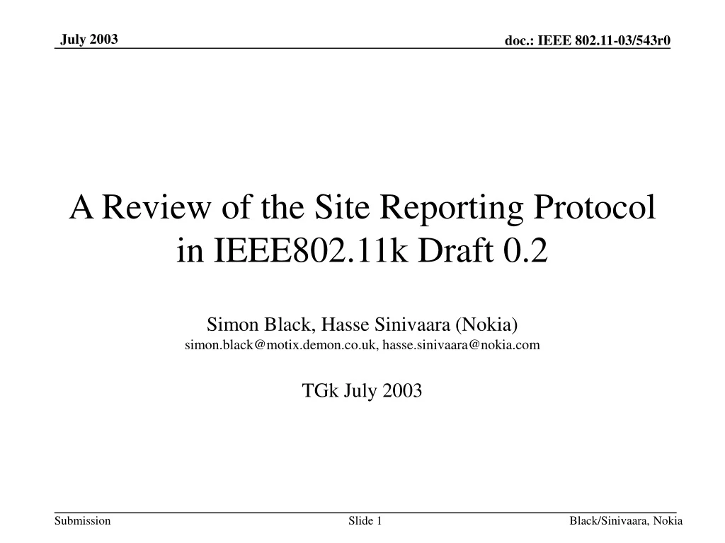 a review of the site reporting protocol in ieee802 11k draft 0 2