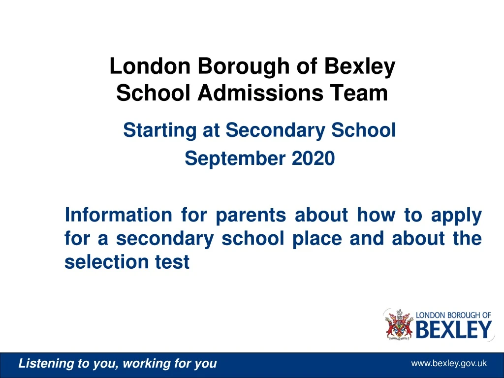 london borough of bexley school admissions team